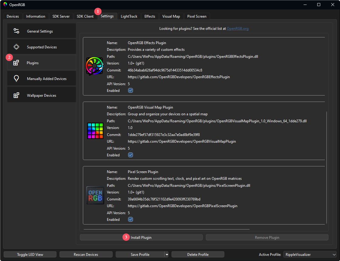 OpenRGB Install Plugins